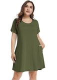 Women's Short Sleeve Swing Tunic Casual Pockets Loose T Shirt Dress-LARACE 8049.