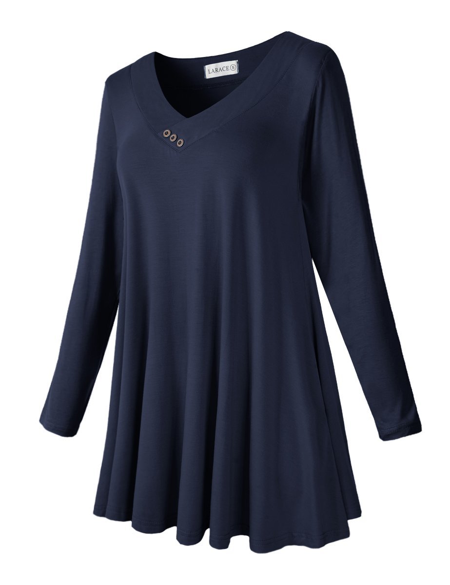 Women's Plus Size Tunic Long Sleeve V Neck Blouses Basic Shirt-LARACE 8055.