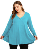 Women's Plus Size Tunic Long Sleeve V Neck Blouses Basic Shirt-LARACE 8055.