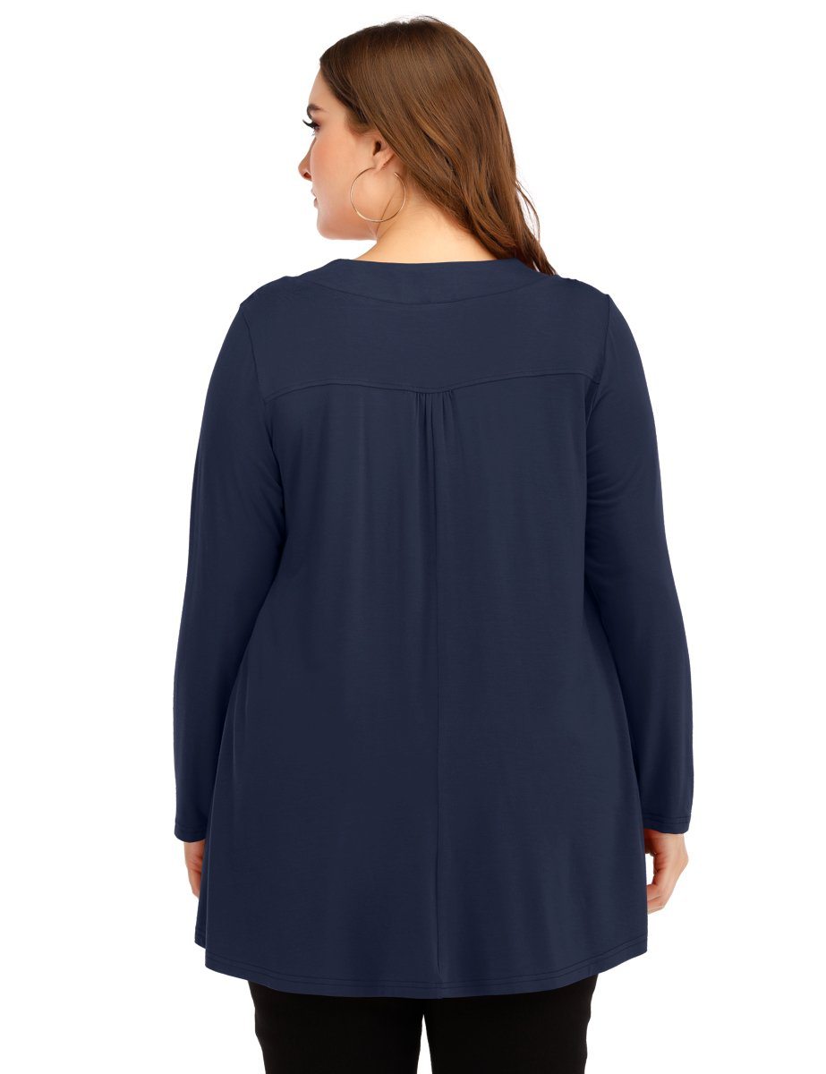 Women's Plus Size Tunic Long Sleeve V Neck Blouses Basic Shirt-LARACE 8055.