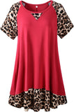 LARACE Plus Size Tunic Leopard Tops for Women Contrast Color Short Sleeve Summer T-Shirt-8065.