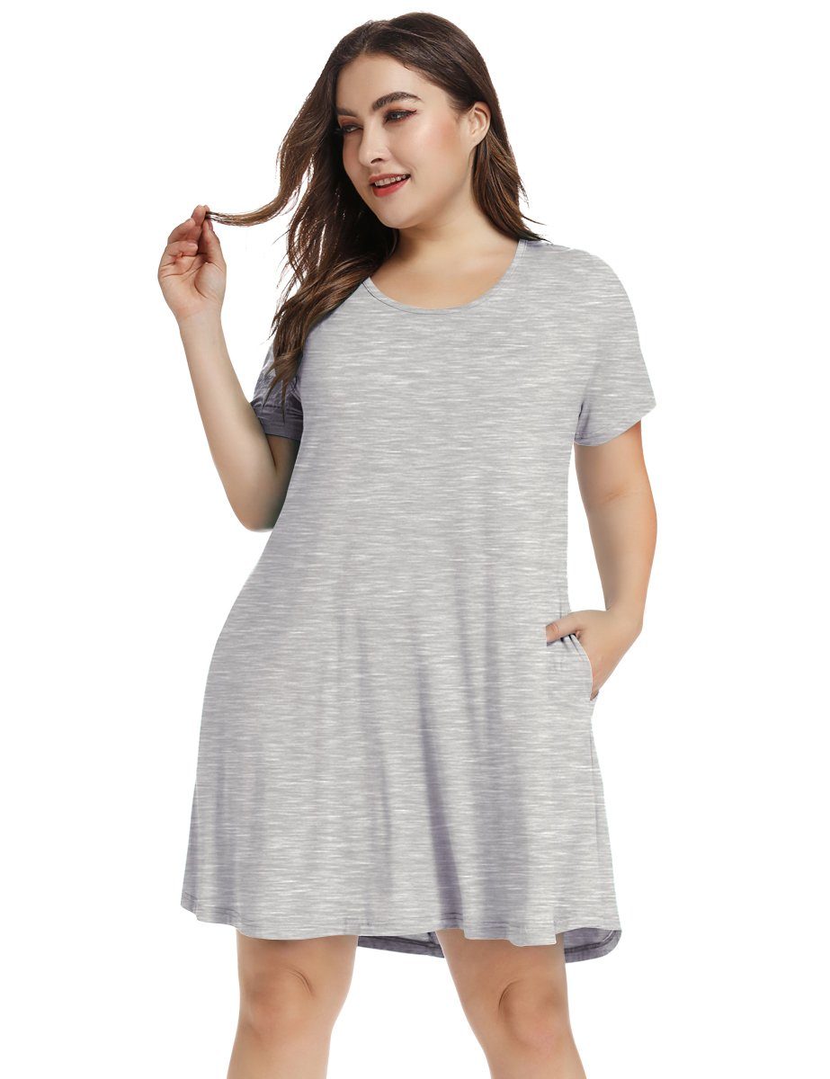 Women's Short Sleeve Swing Tunic Casual Pockets Loose T Shirt Dress-LARACE 8049.