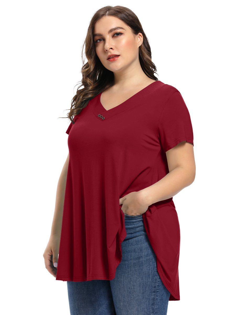 Women's Plus Size Tunic Short Sleeve V Neck Blouses Basic Shirt-LARACE 8054.