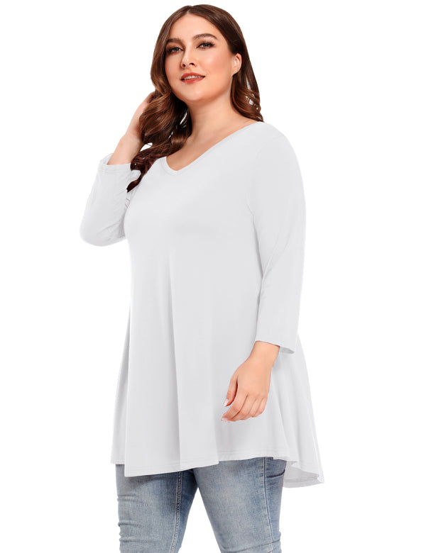Women's V Neck Loose Fit Flowy 3/4 Sleeve Plus Size Top -LARACE 8057.