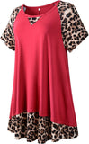 LARACE Plus Size Tunic Leopard Tops for Women Contrast Color Short Sleeve Summer T-Shirt-8065.