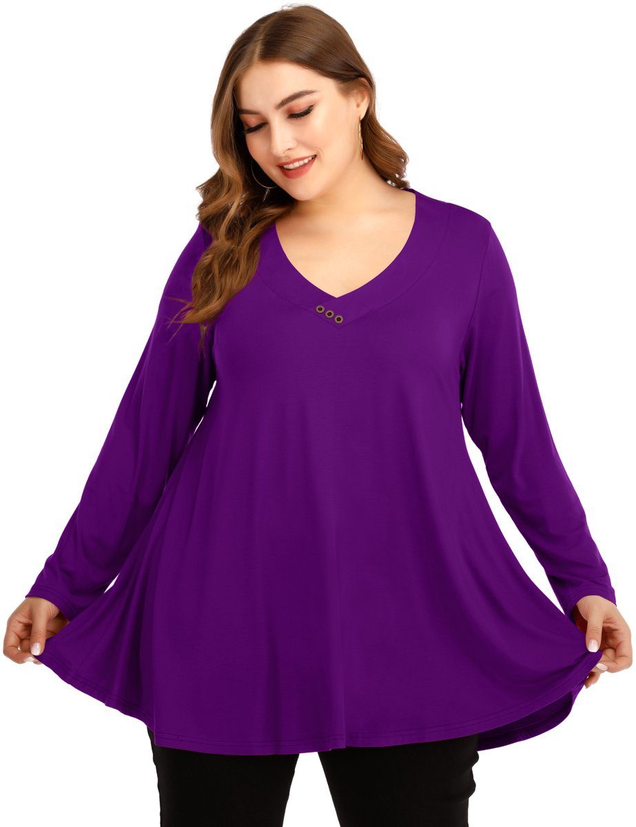 Women's Plus Size Tunic Long Sleeve V Neck Blouses Basic Shirt-LARACE 8055.