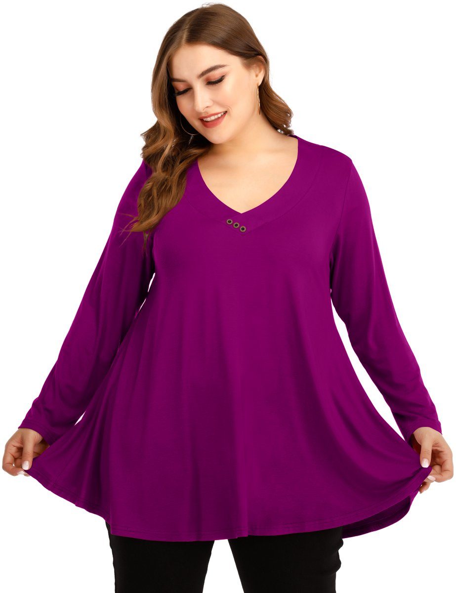 Women's Plus Size Tunic Long Sleeve V Neck Blouses Basic Shirt-LARACE 8055.