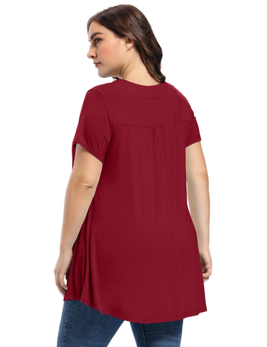 Women's Plus Size Tunic Short Sleeve V Neck Blouses Basic Shirt-LARACE 8054.