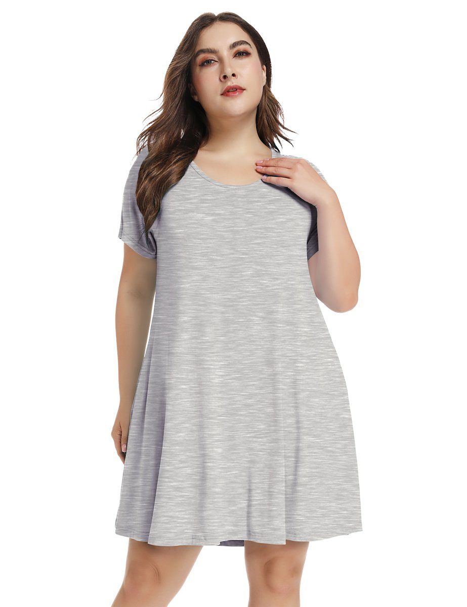 Women's Short Sleeve Swing Tunic Casual Pockets Loose T Shirt Dress-LARACE 8049.