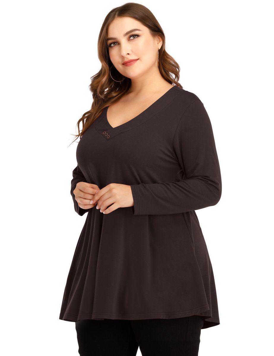 Women's Plus Size Tunic Long Sleeve V Neck Blouses Basic Shirt-LARACE 8055.