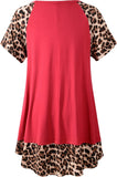 LARACE Plus Size Tunic Leopard Tops for Women Contrast Color Short Sleeve Summer T-Shirt-8065.
