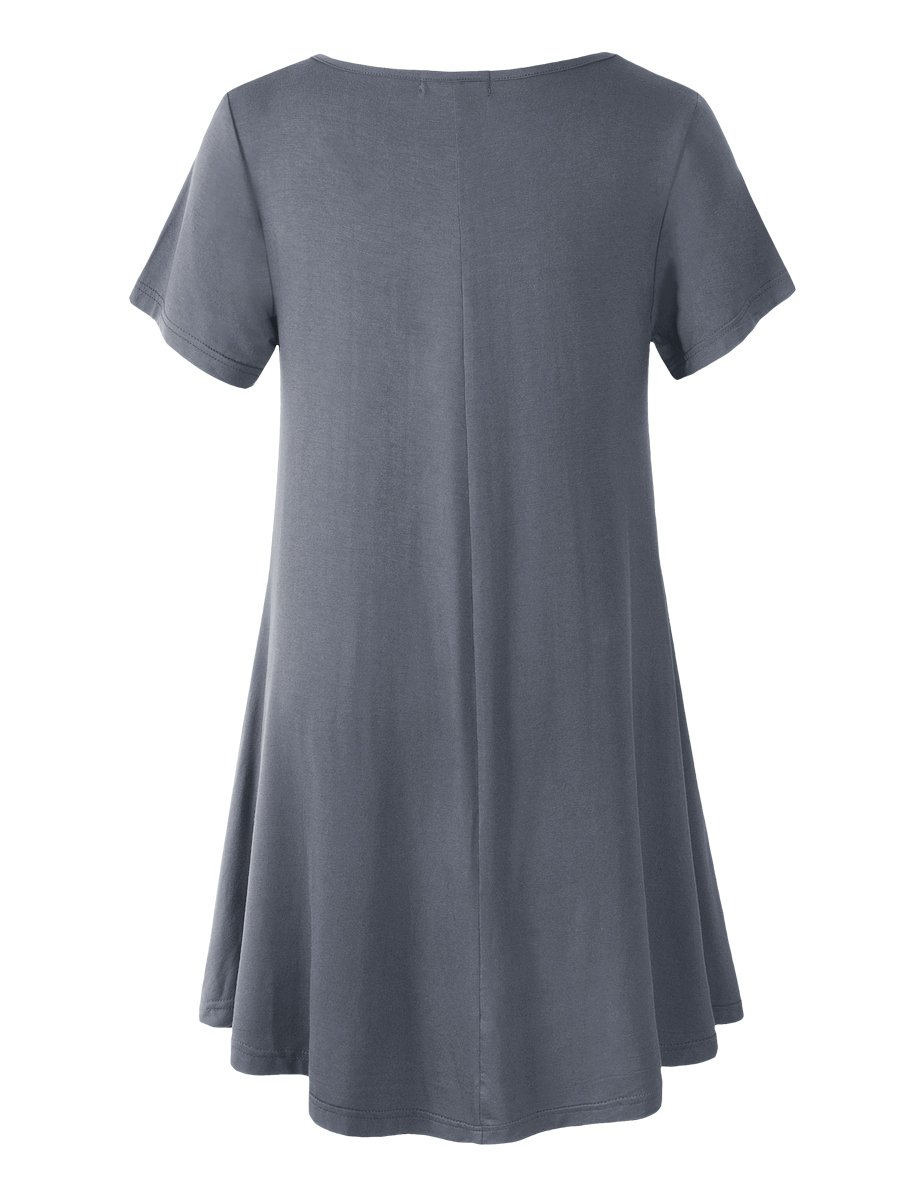 Women's Short Sleeve Swing Tunic Casual Pockets Loose T Shirt Dress-LARACE 8049.