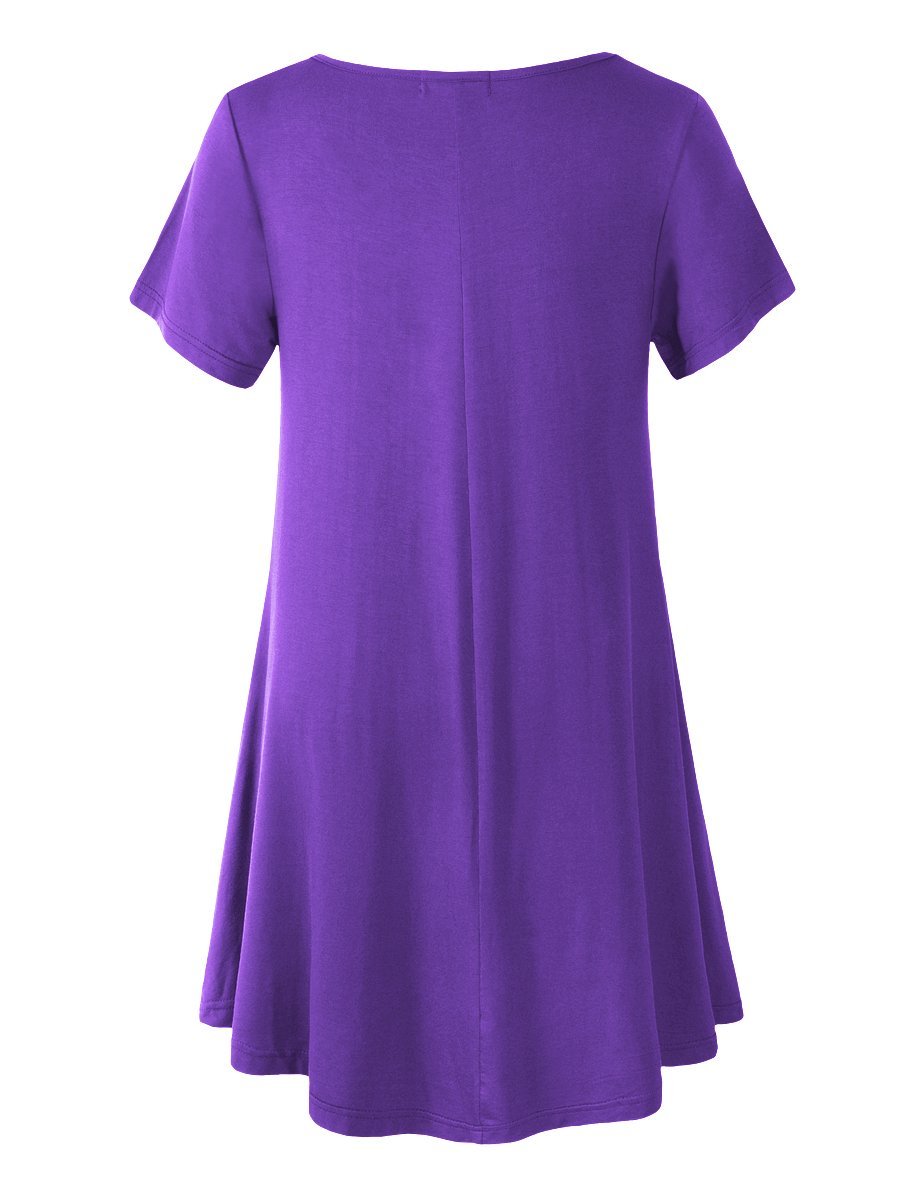 Women's Short Sleeve Swing Tunic Casual Pockets Loose T Shirt Dress-LARACE 8049.