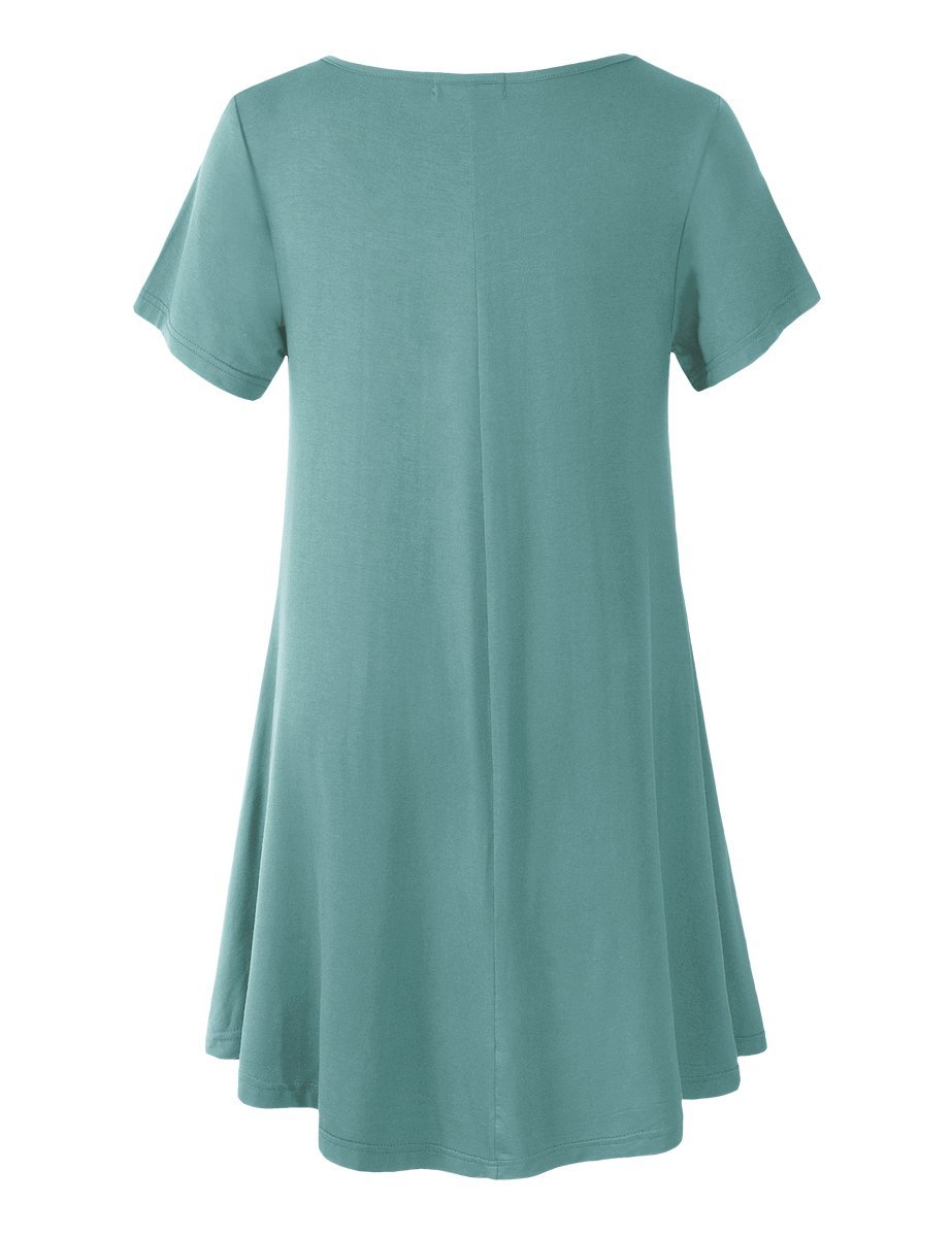 Women's Short Sleeve Swing Tunic Casual Pockets Loose T Shirt Dress-LARACE 8049.