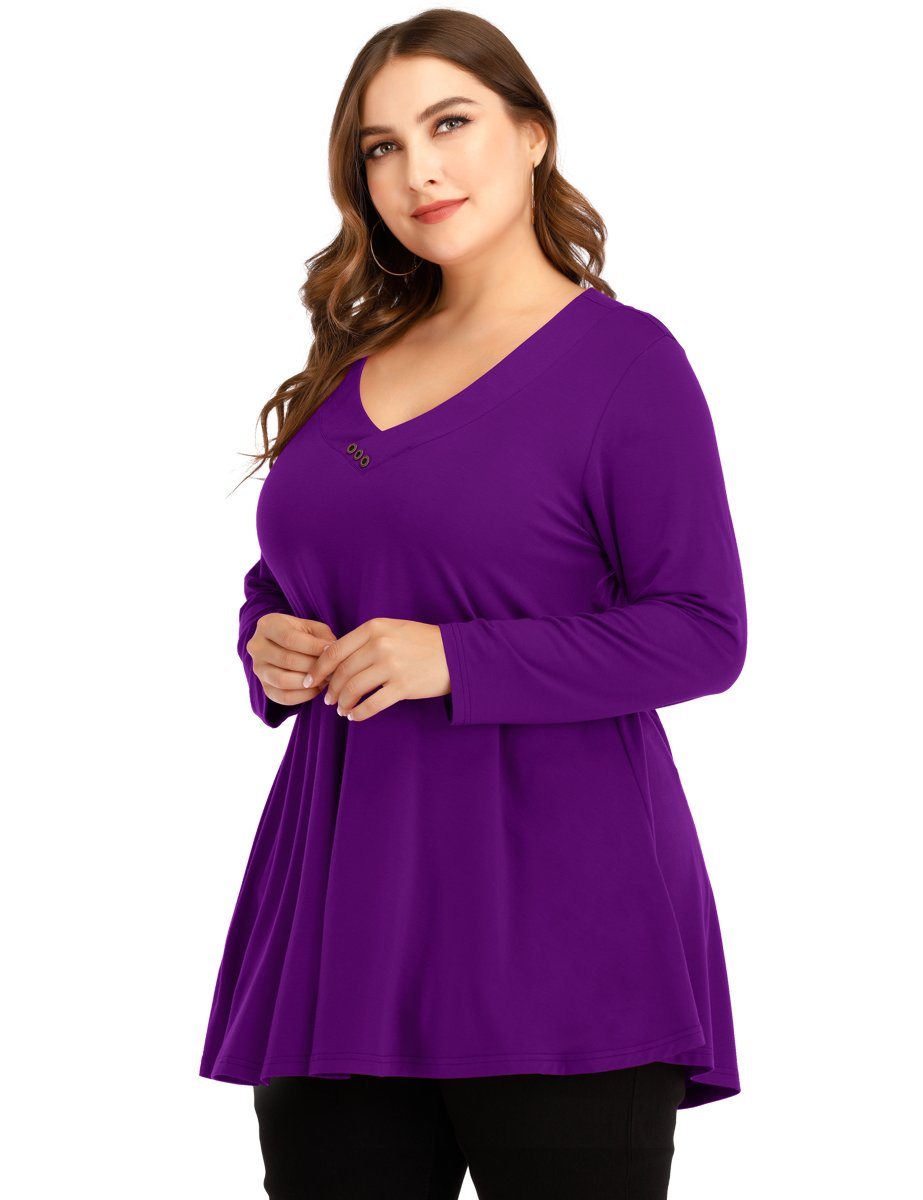 Women's Plus Size Tunic Long Sleeve V Neck Blouses Basic Shirt-LARACE 8055.