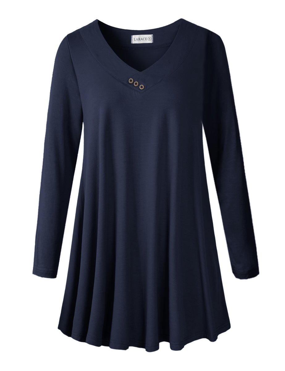 Women's Plus Size Tunic Long Sleeve V Neck Blouses Basic Shirt-LARACE 8055.