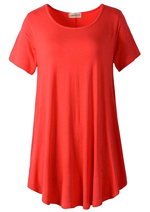 Crew Neck Short Sleeves Flare Tunic Blouse - LARACE 8031.