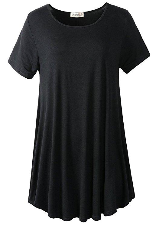 Crew Neck Short Sleeves Flare Tunic Blouse - LARACE 8031.
