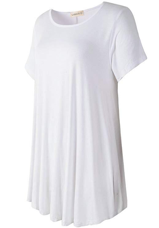 Crew Neck Short Sleeves Flare Tunic Blouse - LARACE 8031.