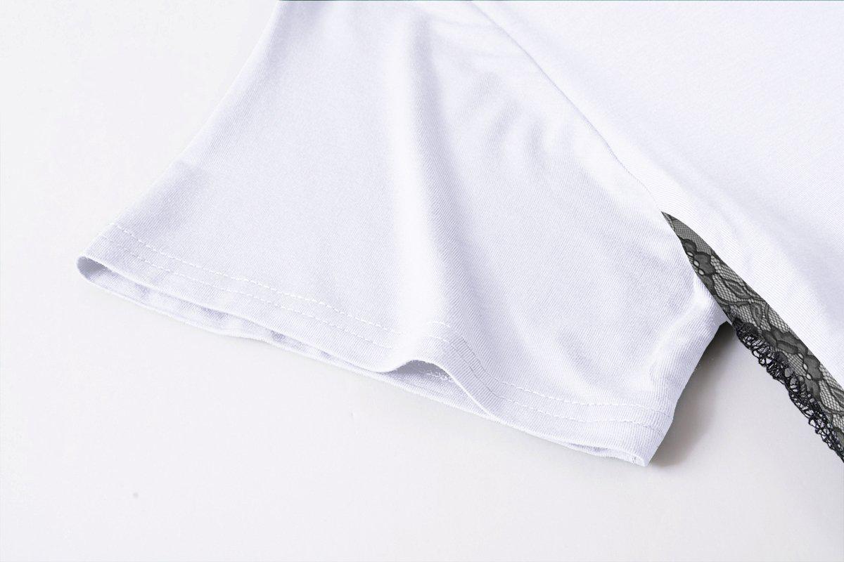 Plus Size Women Lace Short Sleeve Flare T Shirt for Leggings-LARACE 8047.