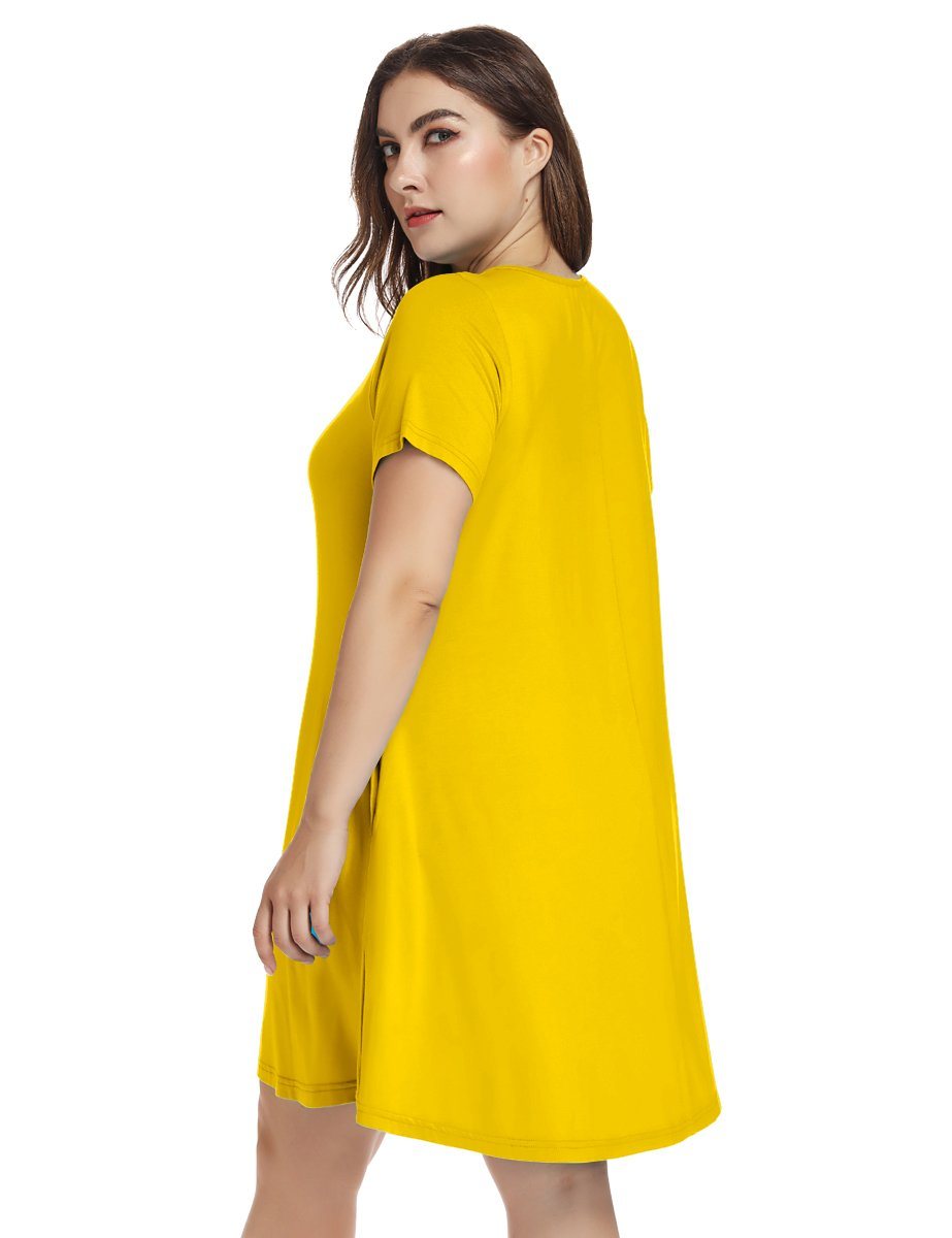Women's Short Sleeve Swing Tunic Casual Pockets Loose T Shirt Dress-LARACE 8049.