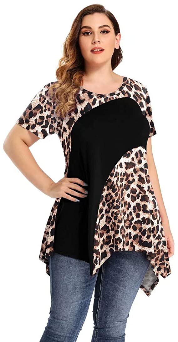 LARACE Color Block V-Neck Flattering Asymmetrical Hemline Long Shirt 6XL-8067.