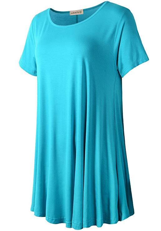 Crew Neck Short Sleeves Flare Tunic Blouse - LARACE 8031.