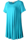 Crew Neck Short Sleeves Flare Tunic Blouse - LARACE 8031.