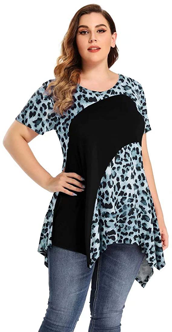 LARACE Color Block V-Neck Flattering Asymmetrical Hemline Long Shirt 6XL-8067.