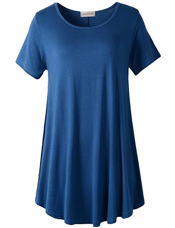 Crew Neck Short Sleeves Flare Tunic Blouse - LARACE 8031.