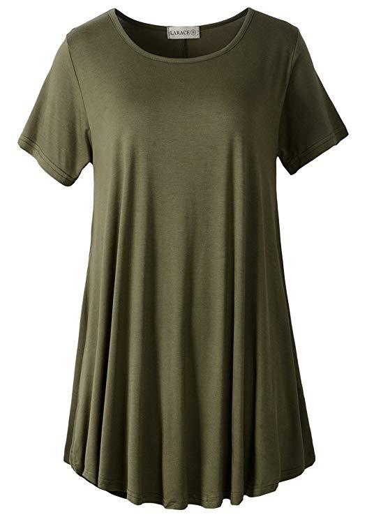 Crew Neck Short Sleeves Flare Tunic Blouse - LARACE 8031.