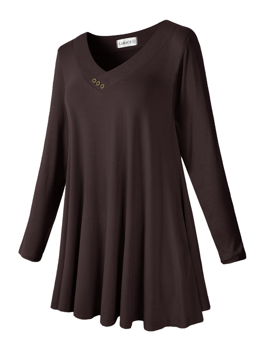 Women's Plus Size Tunic Long Sleeve V Neck Blouses Basic Shirt-LARACE 8055.