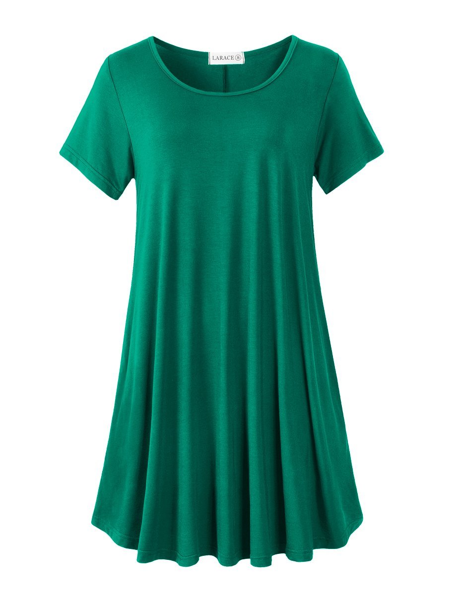 Women's Short Sleeve Swing Tunic Casual Pockets Loose T Shirt Dress-LARACE 8049.