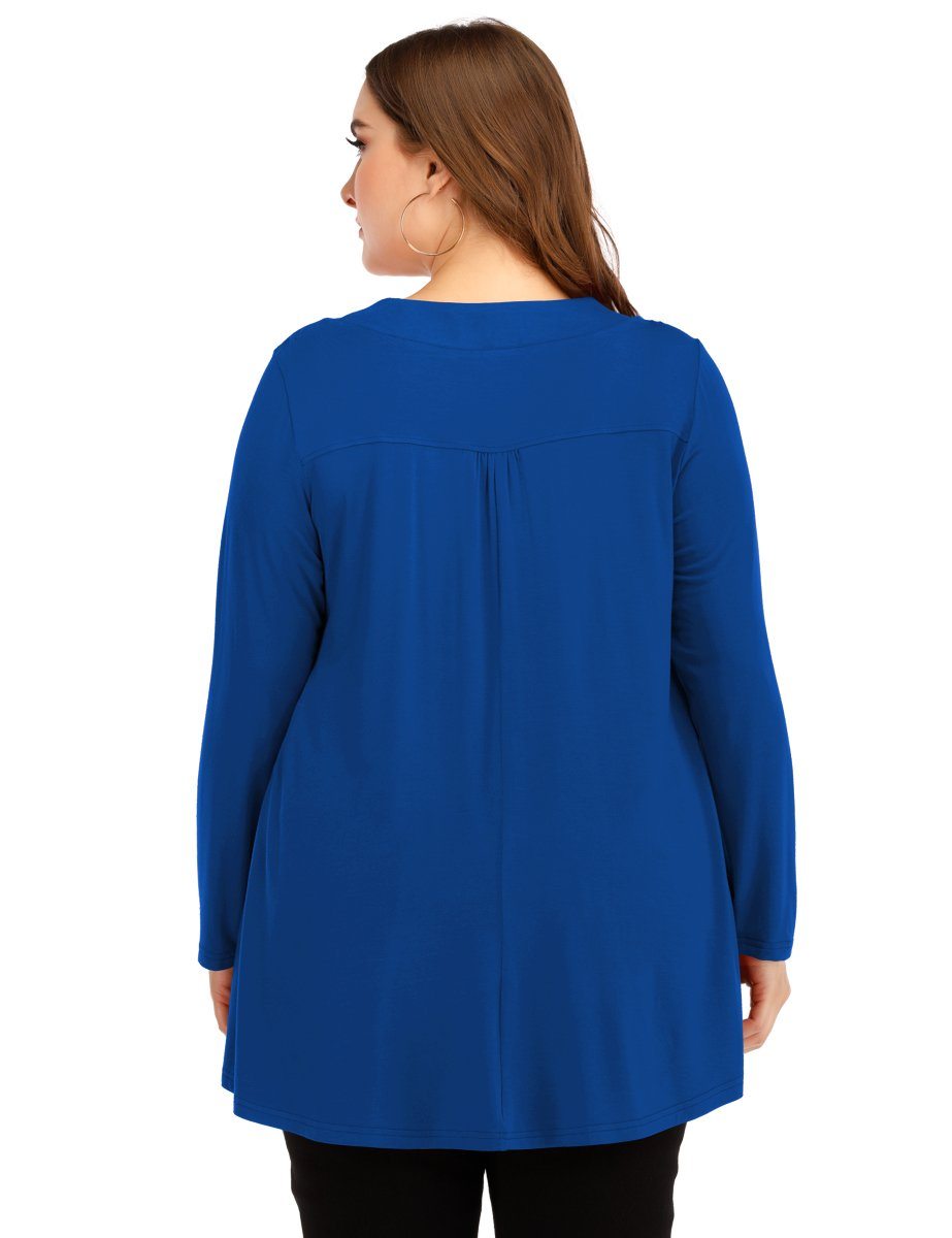 Women's Plus Size Tunic Long Sleeve V Neck Blouses Basic Shirt-LARACE 8055.