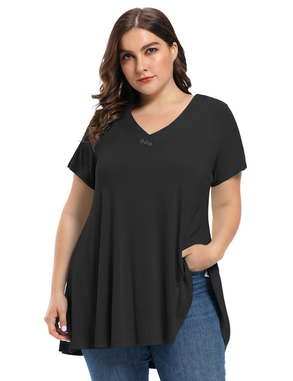 Women's Plus Size Tunic Short Sleeve V Neck Blouses Basic Shirt-LARACE 8054.