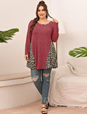 LARACE Plus Leopard Long Sleeve Flowy Shirt Loose Sweater-8084.