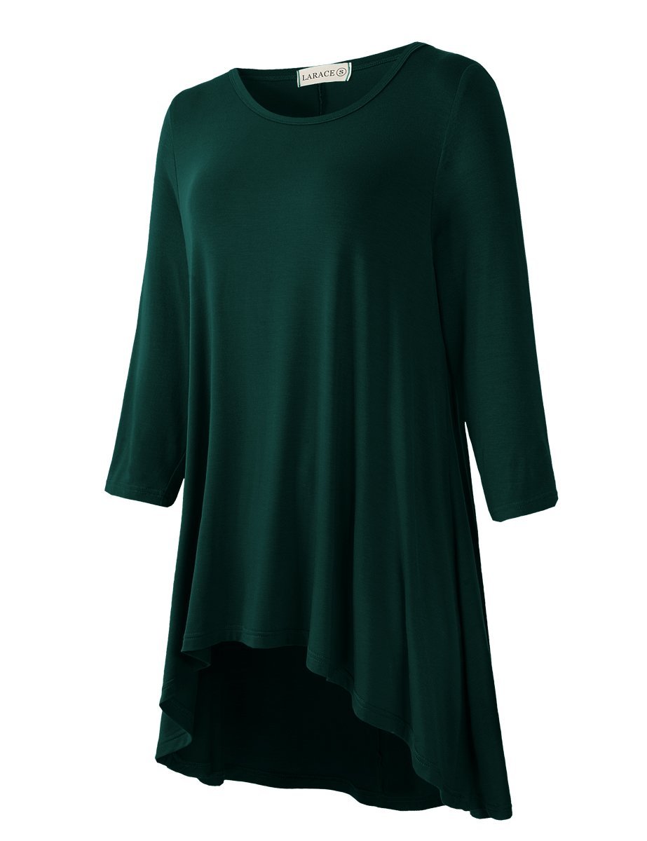 Women's Plus Size 3/4 Sleeve Loose Fit Flare Swing Tunic Basic T Shirt-LARACE 8052.
