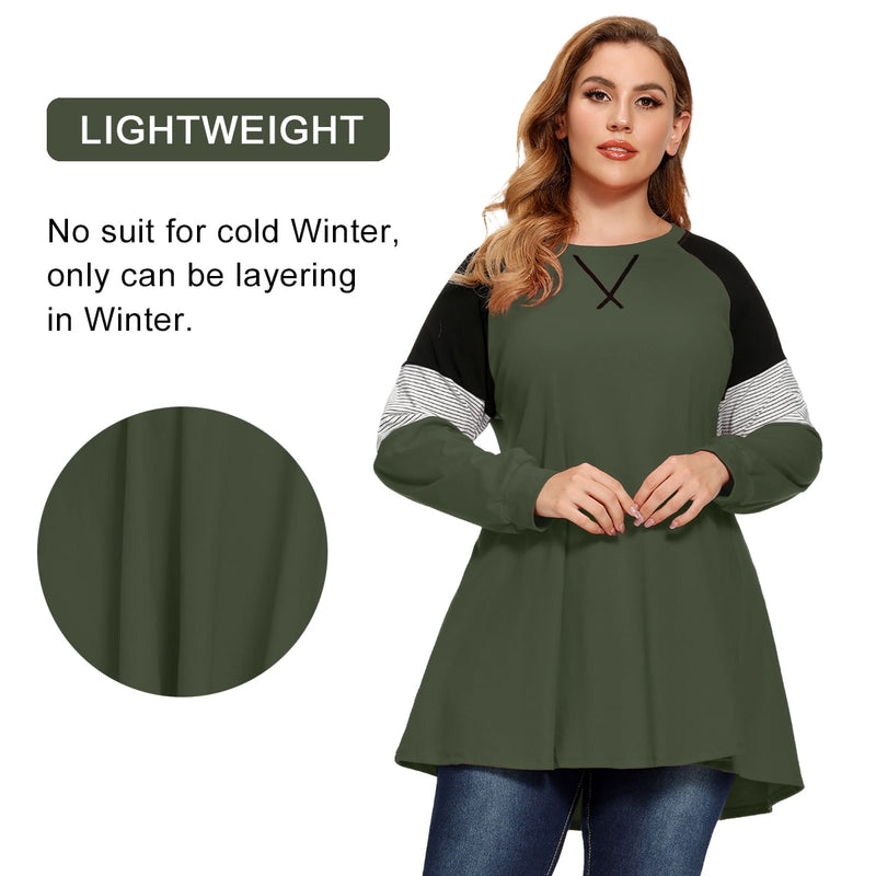 Plus Size Color Block Long Sleeve Tunic Striped Raglan Pullover - LARACE 8087.