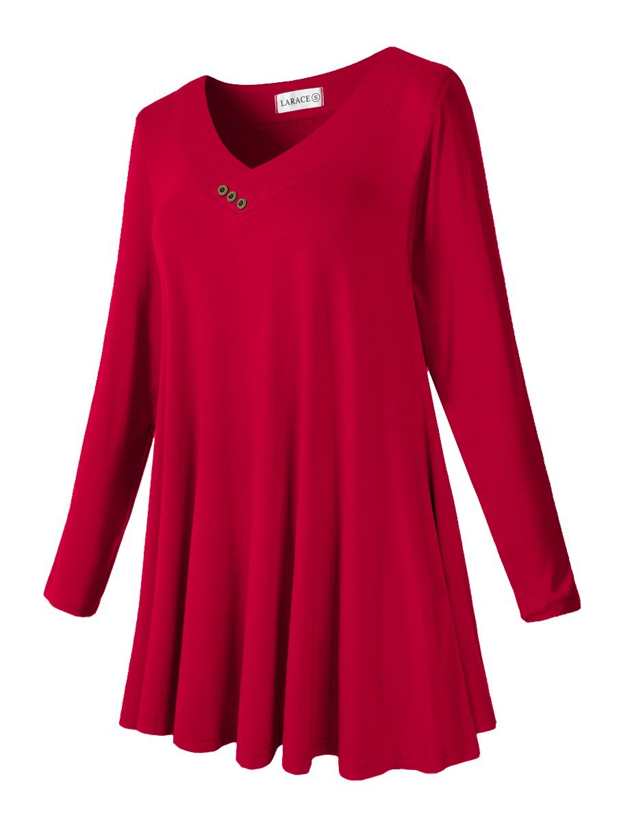 Women's Plus Size Tunic Long Sleeve V Neck Blouses Basic Shirt-LARACE 8055.