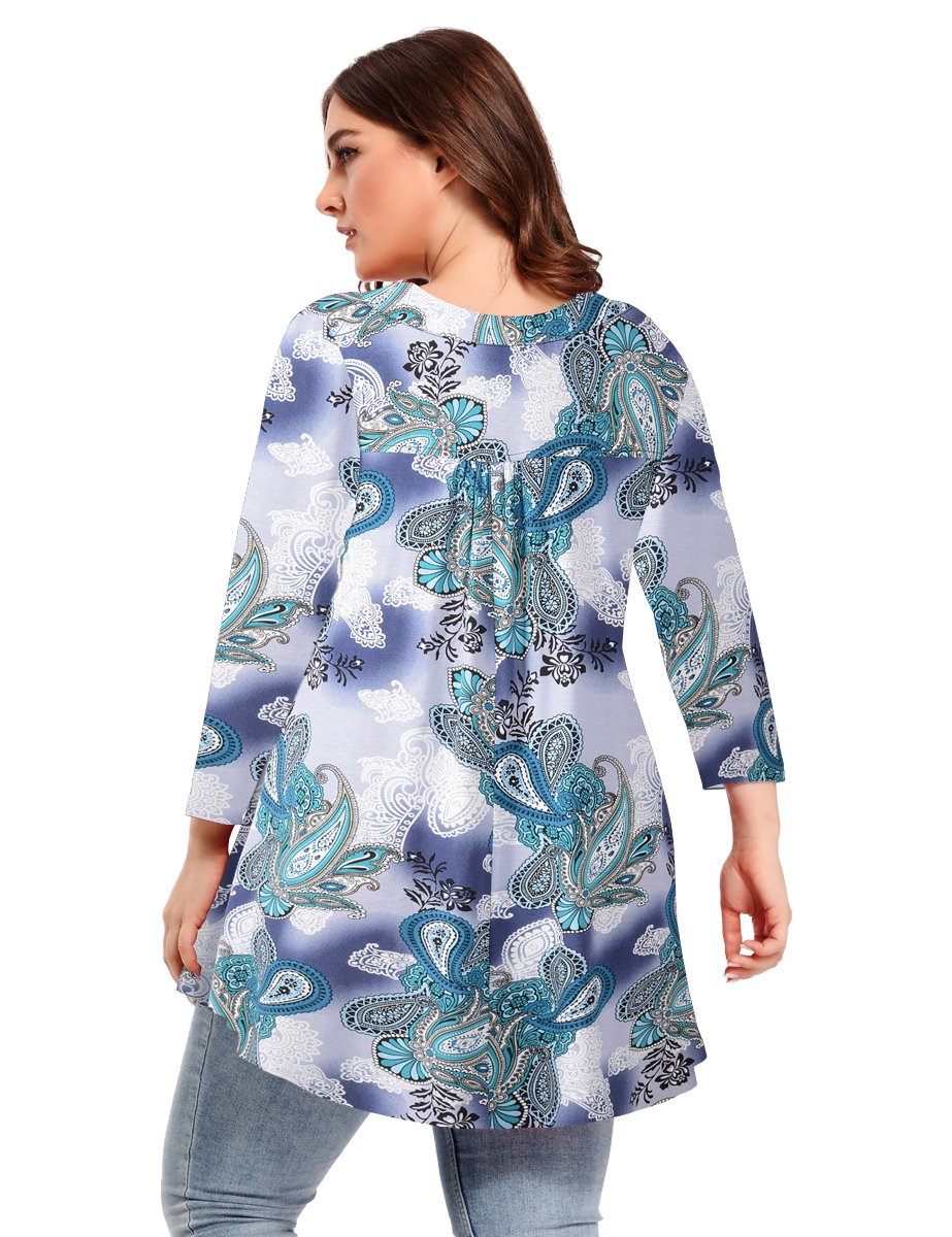 Women's Plus Size  V Neck Blouses 3/4 Sleeve Basic T Shirt-LARACE 8058.