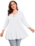 Women's Plus Size  V Neck Blouses 3/4 Sleeve Basic T Shirt-LARACE 8058.