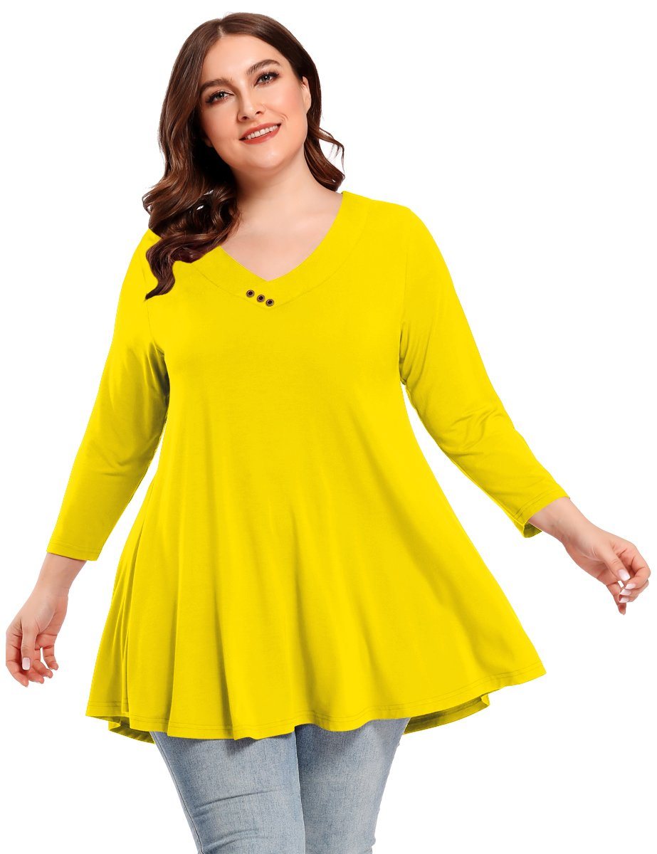 Women's Plus Size  V Neck Blouses 3/4 Sleeve Basic T Shirt-LARACE 8058.