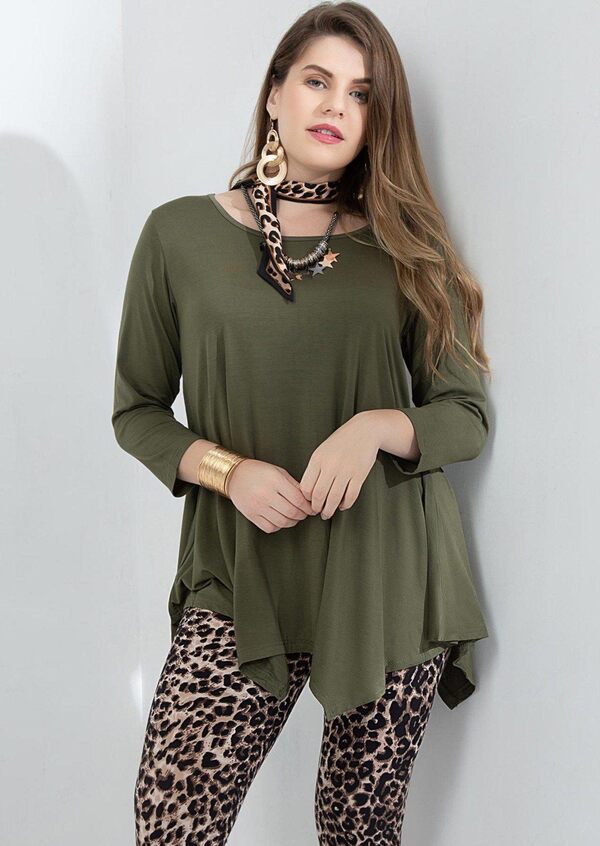 LARACE 3/4 Sleeve Plus Size Tunic Tops Loose Basic Shirt 8028 S-3 XL.