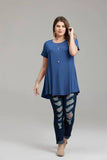 Crew Neck Short Sleeves Flare Tunic Blouse - LARACE 8031.