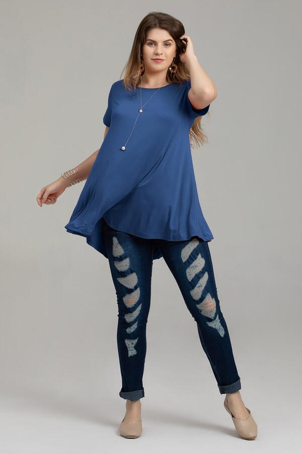 Crew Neck Short Sleeves Flare Tunic Blouse - LARACE 8031.