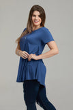 Crew Neck Short Sleeves Flare Tunic Blouse - LARACE 8031.