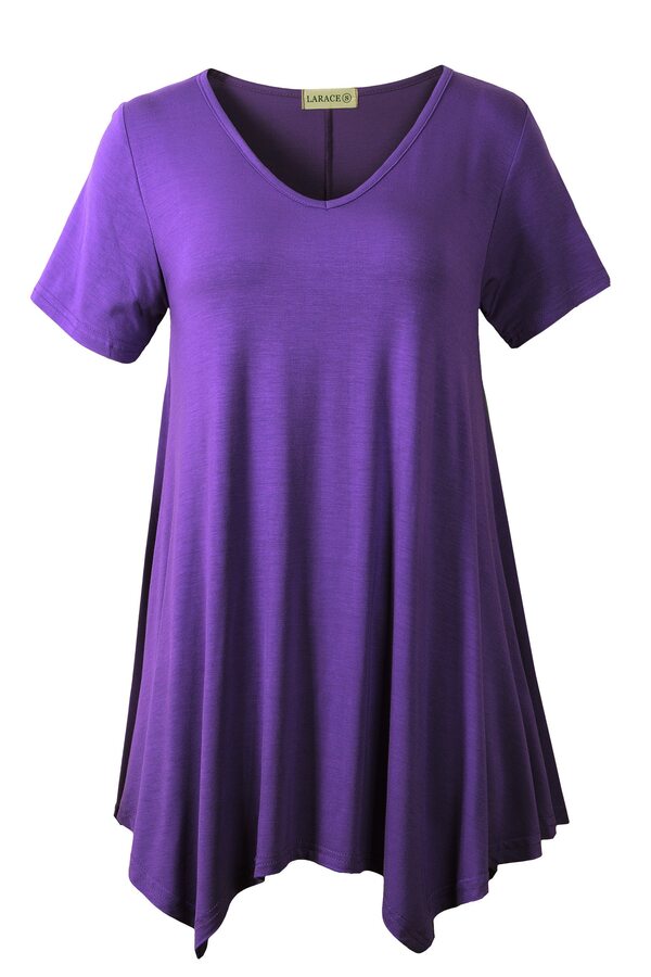 Casual T Shirt V-Neck Solid Color Tops for Leggings-LARACE 8036.