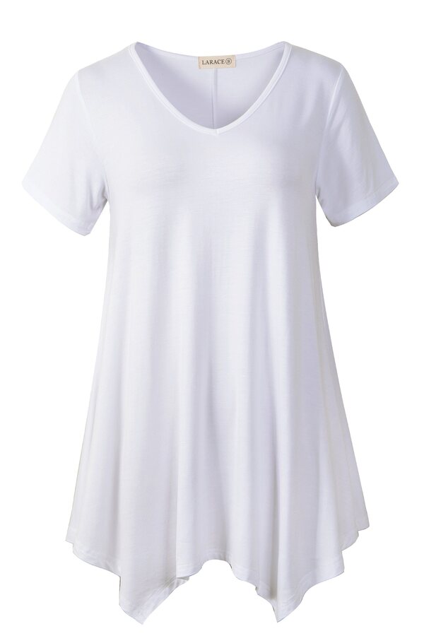 Casual T Shirt V-Neck Solid Color Tops for Leggings-LARACE 8036.