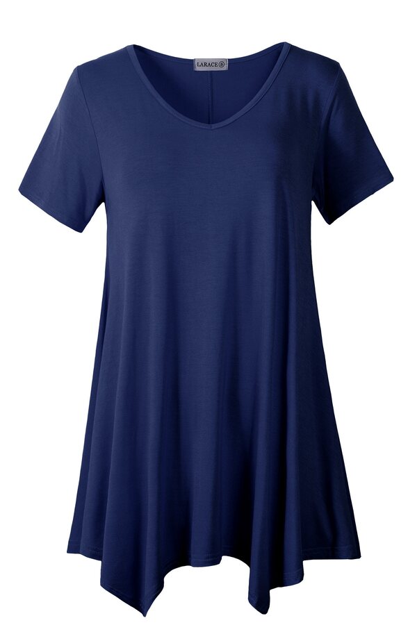 Casual T Shirt V-Neck Solid Color Tops for Leggings-LARACE 8036.