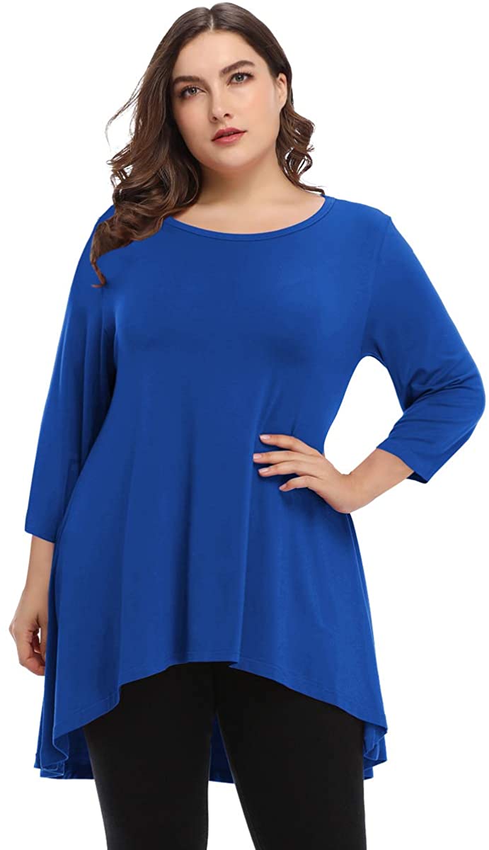 Women's Plus Size 3/4 Sleeve Loose Fit Flare Swing Tunic Basic T Shirt-LARACE 8052.